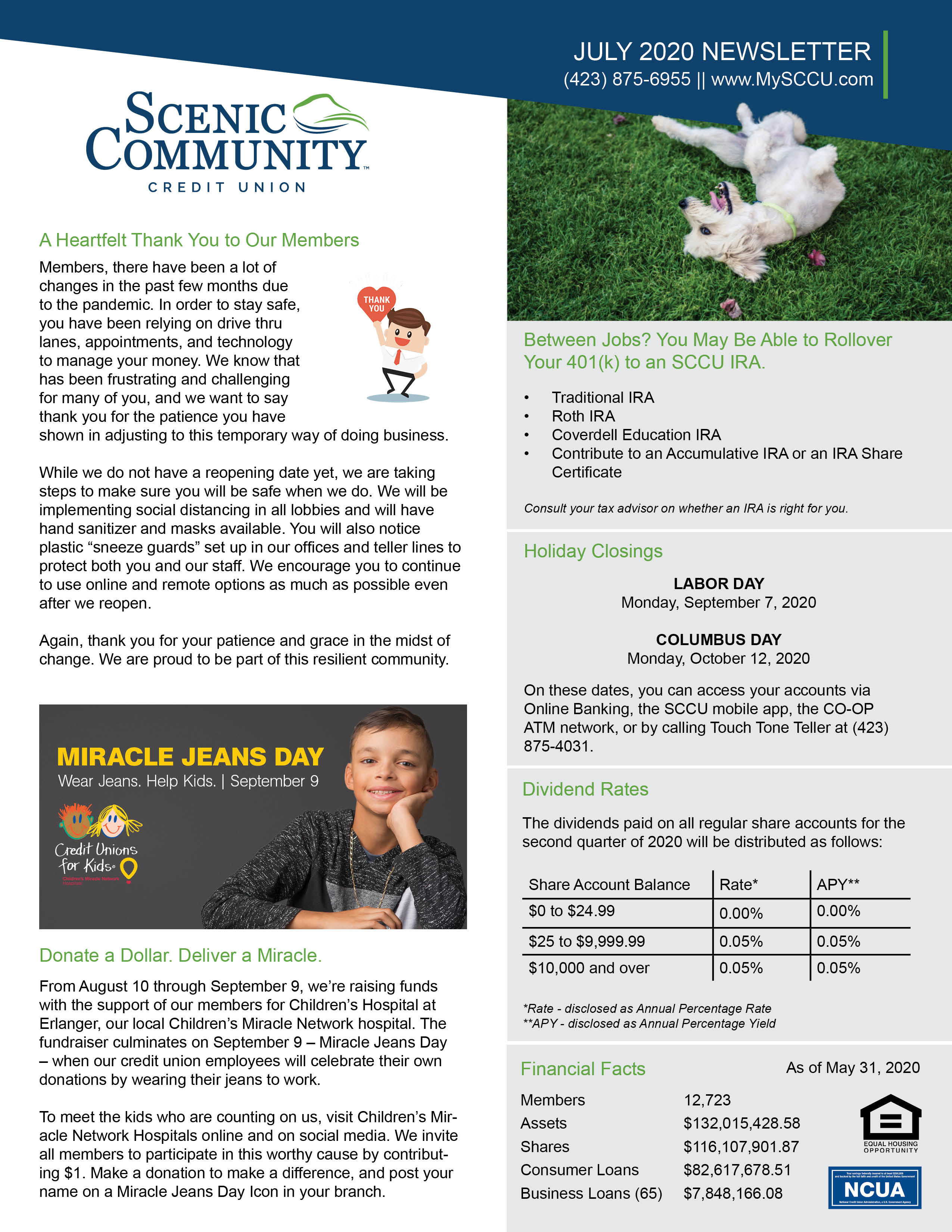 July 2020 newsletter page 1.