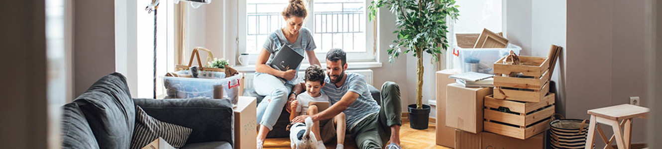 A family in their new home.