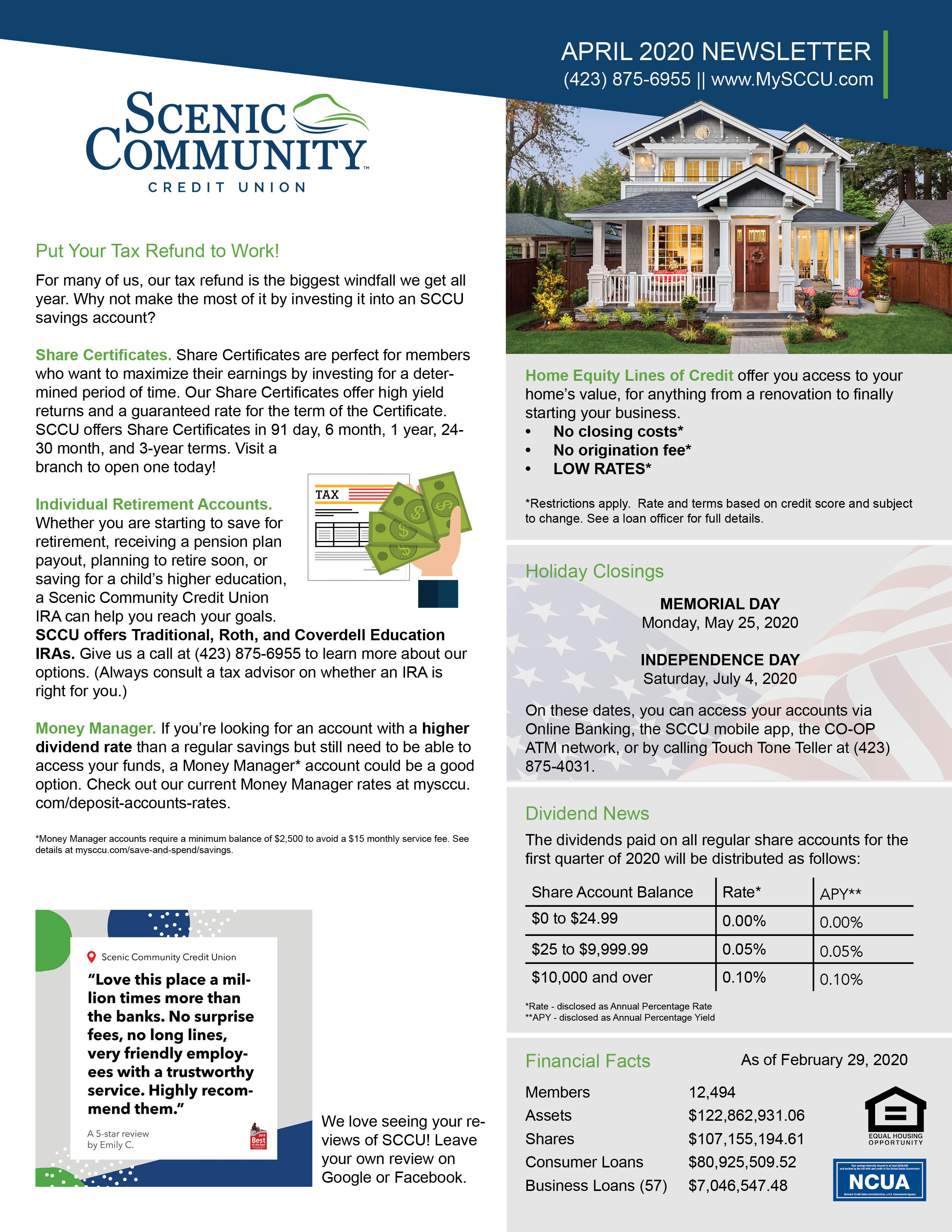 April 2020 newsletter page 1.